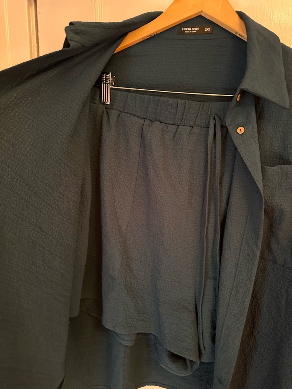 SHEIN Teal Short Sleeve Button Front Top and Short Set - Picture 3 of 5